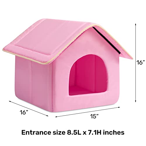 Hollypet Cozy Pet Bed House Warm Pet House Cave Sleeping Bed Puppy Nest for Cats and Small Dogs, Pink