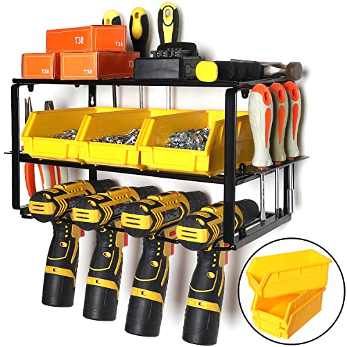 Power Tool Organizer, 3 Layers Drill Holder Wall Mount, Garage Tool Organizers and Storage with 3Pcs Parts Tool Organizers, Gifts for Men Fathers