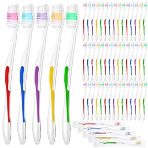 150 pack toothbrushes bulk travel toothbrush kit disposable medium bristle tooth brushes individually wrapped toothbrush soft toiletries for travel hotel guests homeless use, multi colors