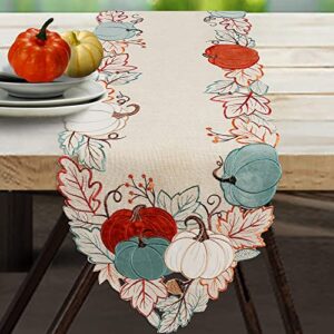 owenie fall table runner, thanksgiving pumpkins table runner 70 inches long, embroidered harvest farmhouse fall decor for home, halloween table decorations , 13 x 70 inches