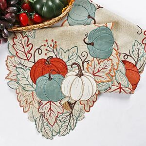 OWENIE Fall Table Runner, Thanksgiving Pumpkins Table Runner 70 Inches Long, Embroidered Harvest Farmhouse Fall Decor for Home, Halloween Table Decorations , 13 x 70 Inches