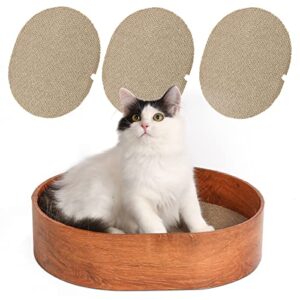 MSBC Cat Scratcher Box, 3 Cat Scratching Pads, Oval Shape Corrugated Cardboard Scratcher, Reversible Cat Scratch Couch Bed for Indoor Cats Kitten, Protecting Furniture (Wood-Grain)