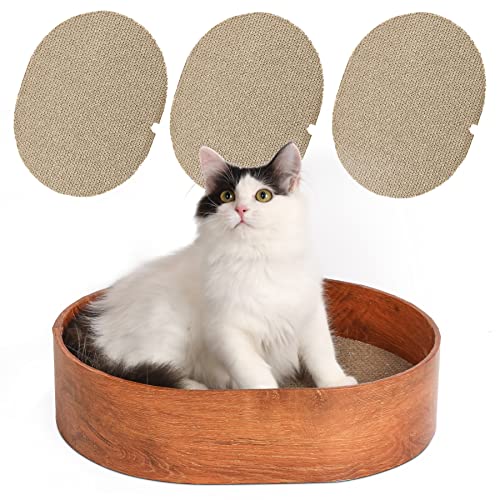 MSBC Cat Scratcher Box, 3 Cat Scratching Pads, Oval Shape Corrugated Cardboard Scratcher, Reversible Cat Scratch Couch Bed for Indoor Cats Kitten, Protecting Furniture (Wood-Grain)