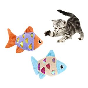 Andiker Cat Catnip Toys, 2pcs Small Cat Fish Toys with Crinkle Shine Ring Paper to Make Sound to Catch Your Cats Eyes and for Your Cats to Chew and Catch Interactive Cat Toys for indoor Cat (2pc)