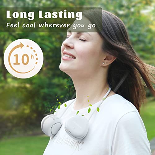 feekaa Portable Neck Fan for Kids/Women, Personal USB Fan, Hands Free Rechargeable Wearable Small Fan, Bladeless Fan, 360 Degree Free Rotation, Foldable Headphone Design, Gift Storage Box, White