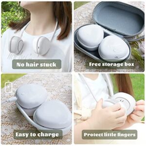 feekaa Portable Neck Fan for Kids/Women, Personal USB Fan, Hands Free Rechargeable Wearable Small Fan, Bladeless Fan, 360 Degree Free Rotation, Foldable Headphone Design, Gift Storage Box, White