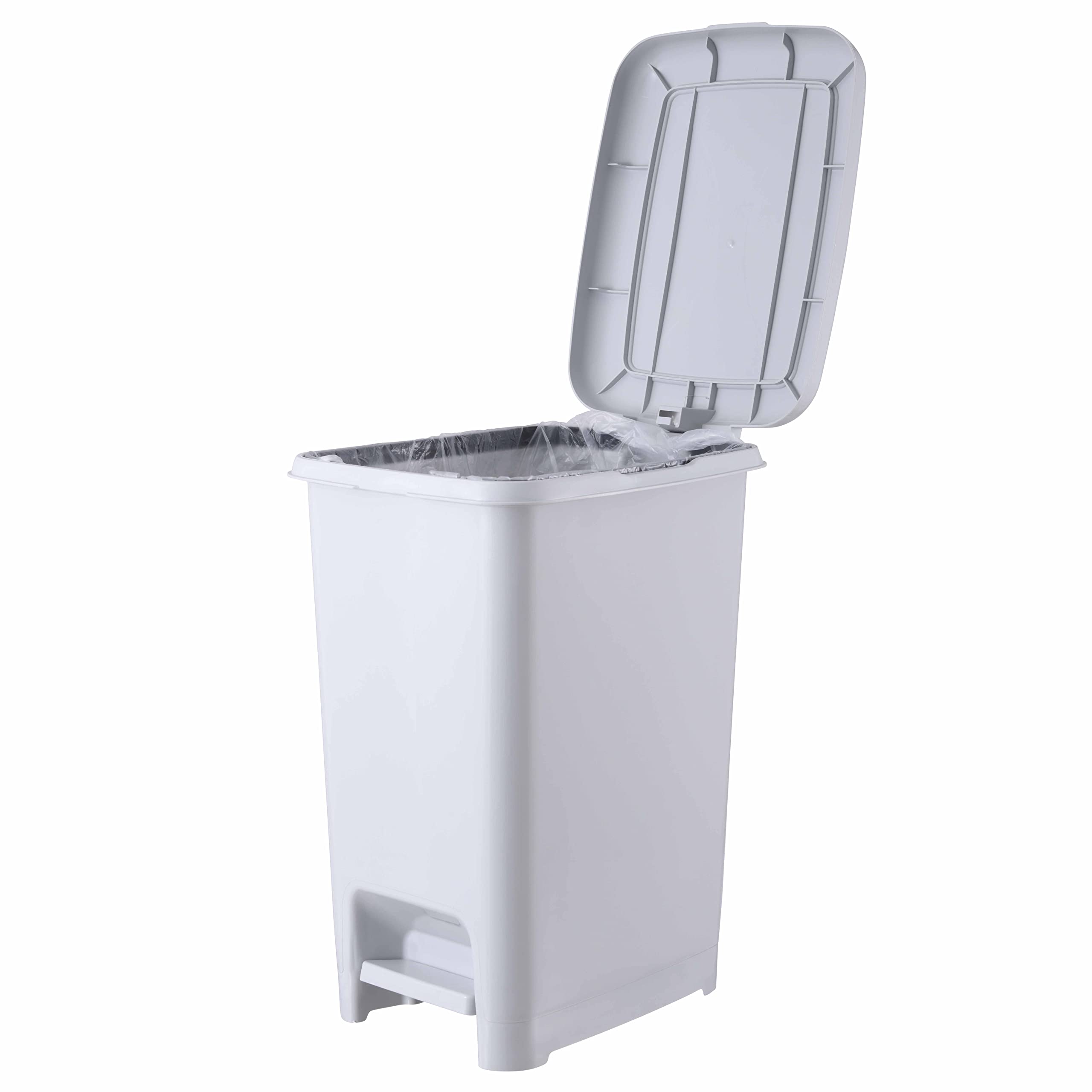 Superio Slim Trash Can with Foot Pedal – 6.5 Gallon Step-On Trash Can, Plastic Garbage Can with Lid, Trash Can for Bathroom, Bedroom, RV, Kitchen, Office, Patio, or Dorm – White Smoke