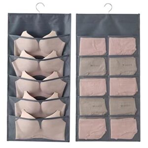 st-best-p bra and underwear hanging storage organizer mesh pockets dual sided wall shelves space saver bag sock underpants drawer closet clothes rack (gray:(5+10pockets))
