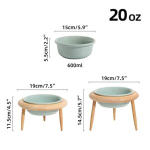 Havniva Ceramics Cat Bowl Adjustable Cat Food Bowl Kitty Bowl Raised Tilted Cat Bowl Cat Water Bowl Pet Supplies Slanted Elevated Cat Bowl (600ml, Light Green)