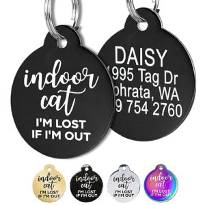 gotags cat tags personalized small, indoor cat tag engraved with 4 lines of custom id for collars, i'm lost if i'm out cat name tags, anodized aluminum pet id tag, round