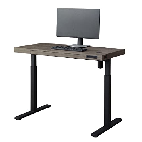 kowo Electric Height Adjustable Standing Desk with Drawer, 48" Home Office Wooden Computer Desk Ergonomic Memory Control Workstation Sit Stand Desk, Grey Oak/Black