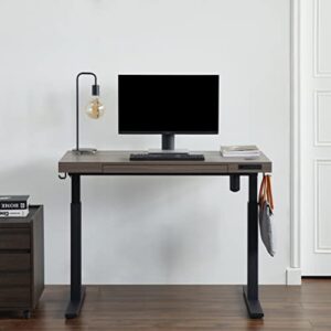 kowo Electric Height Adjustable Standing Desk with Drawer, 48" Home Office Wooden Computer Desk Ergonomic Memory Control Workstation Sit Stand Desk, Grey Oak/Black