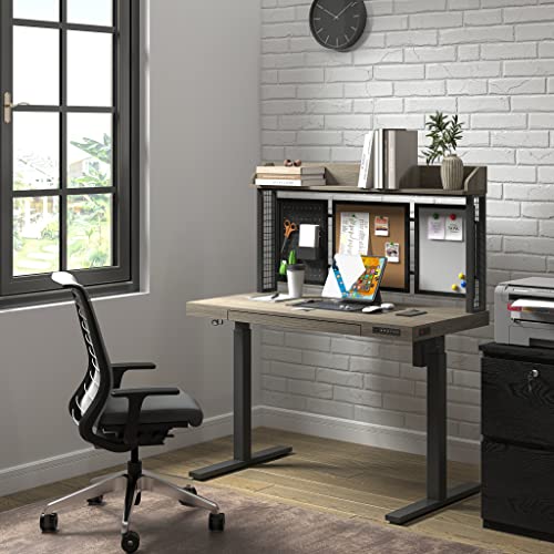 kowo Electric Height Adjustable Standing Desk with Drawer, 48" Home Office Wooden Computer Desk Ergonomic Memory Control Workstation Sit Stand Desk, Grey Oak/Black