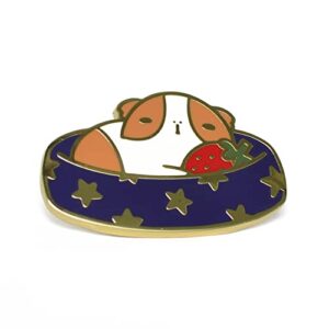 noristudio sleepy guinea pig with star pet bed enamel pins (brown guinea pig with navy blue bed)