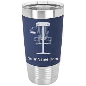 lasergram 20oz vacuum insulated tumbler mug, disc golf, personalized engraving included (silicone grip, navy blue)