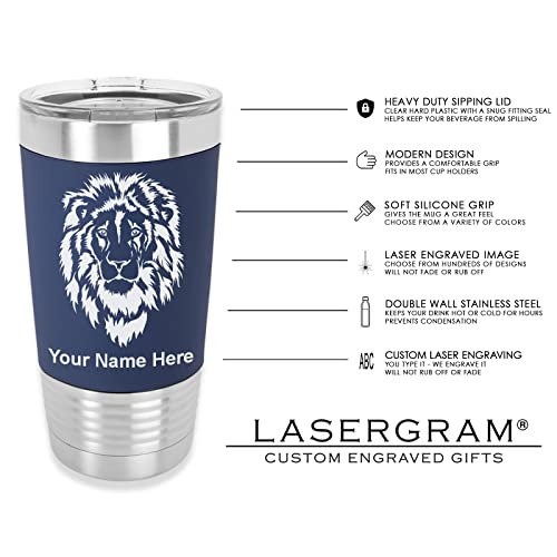 LaserGram 20oz Vacuum Insulated Tumbler Mug, Disc Golf, Personalized Engraving Included (Silicone Grip, Navy Blue)