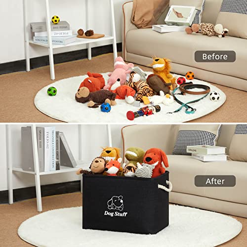 Echohana Dog Toy Basket Collapsible Bin for Organizing Dog Toys, Dog Toy Box with Cotton Handle, Rectangular Storage Basket for Dog Toys with Minimalist Patterns and Colorways (Medium-Black)