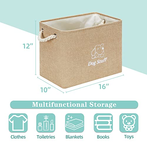 Echohana Dog Toy Bin Collapsible for Pet Toy Storage Basket for Dog Toys, Dog Toy box with Cotton Handle, Rectangular Storage Basket for Small Pet with Minimalist Patterns and Colorways (Medium-Brown)