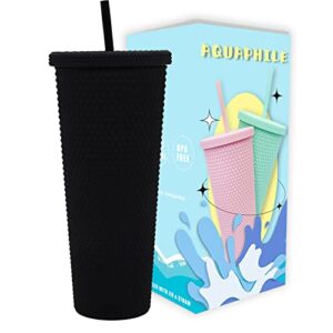 aquaphile 24oz matte studded tumbler with reusable straw and leak proof lid water cup travel mug coffee ice water bottle double walled insulated tumbler bpa free(black)