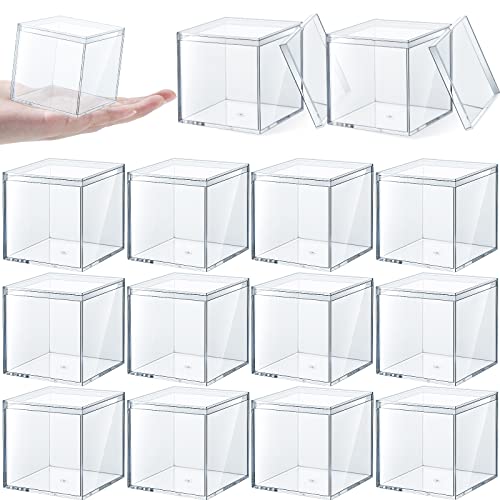 Clear Acrylic Plastic Square Cube Small Acrylic Box with Lid Storage Mini Acrylic Boxes Square Display Box Organizer Containers for Candy Pill, Tiny Jewelry, Gifts, 2.56 x 2.56 x 2.56 Inch (26 Pieces)