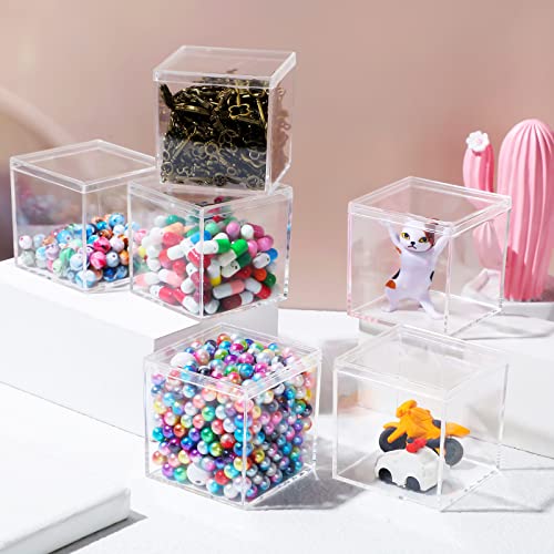 Clear Acrylic Plastic Square Cube Small Acrylic Box with Lid Storage Mini Acrylic Boxes Square Display Box Organizer Containers for Candy Pill, Tiny Jewelry, Gifts, 2.56 x 2.56 x 2.56 Inch (26 Pieces)