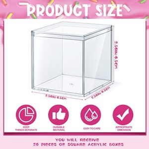 Clear Acrylic Plastic Square Cube Small Acrylic Box with Lid Storage Mini Acrylic Boxes Square Display Box Organizer Containers for Candy Pill, Tiny Jewelry, Gifts, 2.56 x 2.56 x 2.56 Inch (26 Pieces)