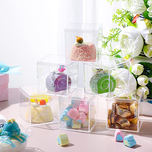 Clear Acrylic Plastic Square Cube Small Acrylic Box with Lid Storage Mini Acrylic Boxes Square Display Box Organizer Containers for Candy Pill, Tiny Jewelry, Gifts, 2.56 x 2.56 x 2.56 Inch (26 Pieces)