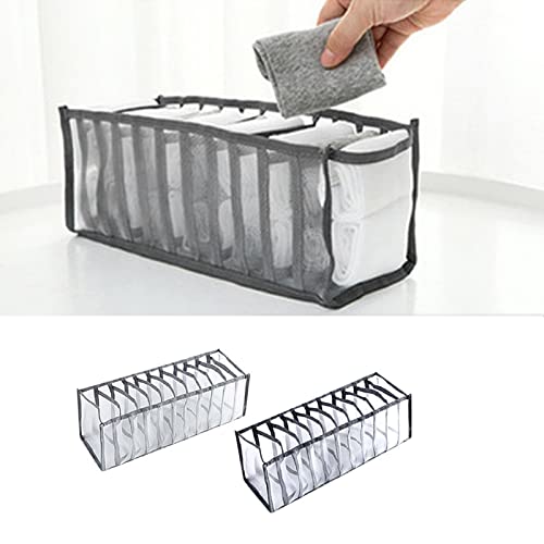 Narvei Underwear Drawer Organizer 1 Pc Foldable Closet Clothes Dividers Boxes Includes 7/11 Cell Collapsible Closet Compartments Storage Box for Bras Socks Underpants Panties and Ties (Black-11)