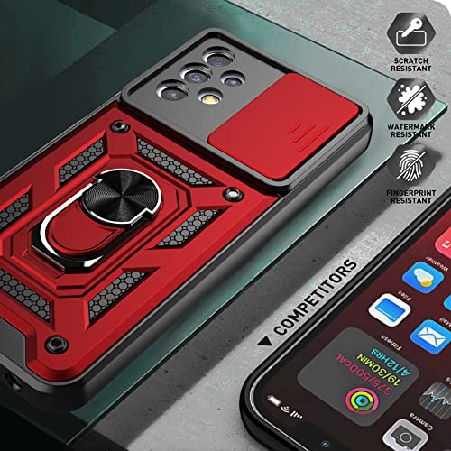 Dretal Samsung A23 Case, Galaxy A23 5G Case with Stand Kickstand Ring and Camera Cover with Tempered Glass Screen Protector, Military Grade Shockproof Protective Cover for A23 (TC-Red
