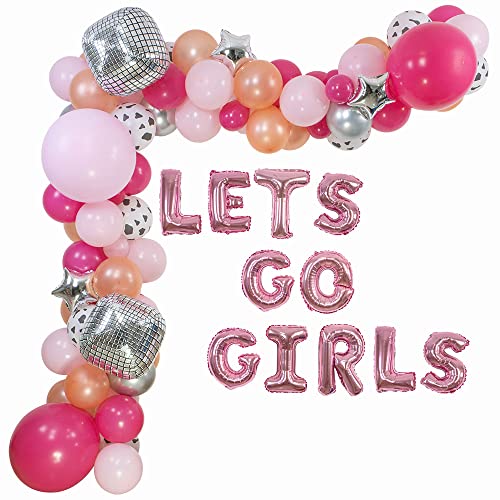 Cowgirl Bachelorette Balloon Arch Garland Kit, Western Disco Party Decorations with 22" 4D Disco Balls 16" LETS GO GIRLS Balloons for Last Disco Party Bridal Shower Western Cowgirl Party Decorations