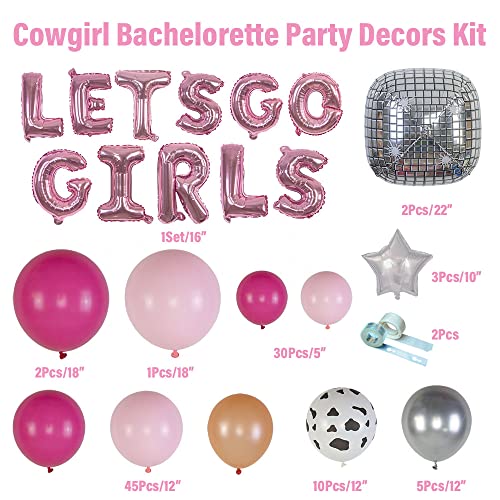 Cowgirl Bachelorette Balloon Arch Garland Kit, Western Disco Party Decorations with 22" 4D Disco Balls 16" LETS GO GIRLS Balloons for Last Disco Party Bridal Shower Western Cowgirl Party Decorations