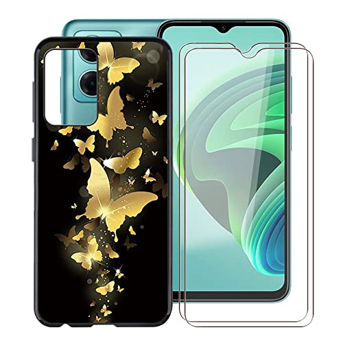 HHUAN Case for Xiaomi Redmi Note 11E (6.58") with 2 Tempered Glass Screen Protector. Ultra-Thin Black Soft Silicone Anti-Drop Phone Cover, TPU Bumper Shell Case for Xiaomi Redmi Note 11E - WMA30