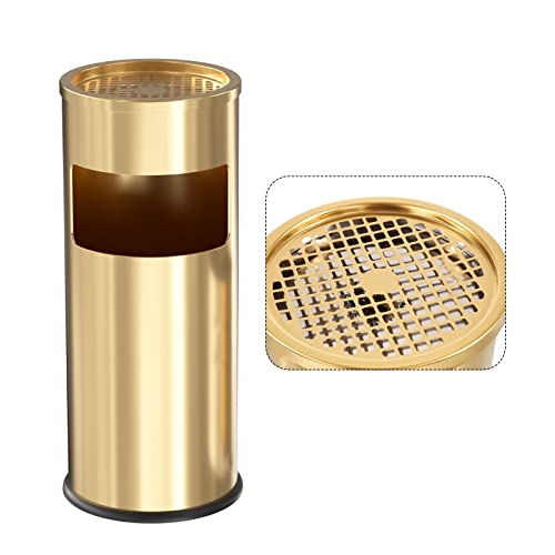 POWLAB Trash Can Outdoor Waste Container Round Stainless Steel Trash Can with Removable Inner Bucket for Disposal Commercial Waste Container 9.8 x 24-Gold Tone