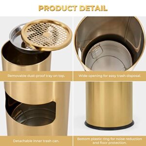 POWLAB Trash Can Outdoor Waste Container Round Stainless Steel Trash Can with Removable Inner Bucket for Disposal Commercial Waste Container 9.8 x 24-Gold Tone