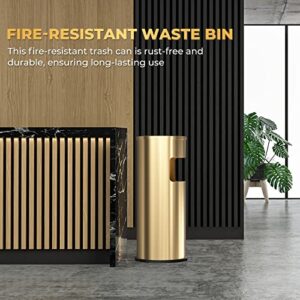 POWLAB Trash Can Outdoor Waste Container Round Stainless Steel Trash Can with Removable Inner Bucket for Disposal Commercial Waste Container 9.8 x 24-Gold Tone