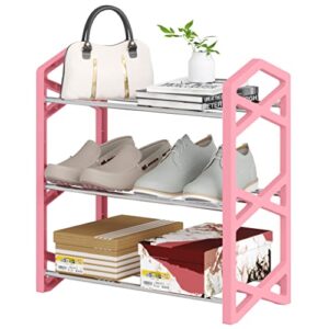 hockmez 3-tier small shoe rack .multifunctional lightweight kids shoe shelf storage organizer for entryway hallway closet bathroom living room (pink)