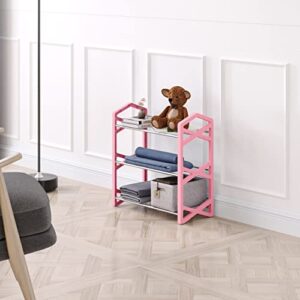 Hockmez 3-Tier Small Shoe Rack .Multifunctional Lightweight Kids Shoe Shelf Storage Organizer for Entryway Hallway Closet Bathroom Living Room (Pink)
