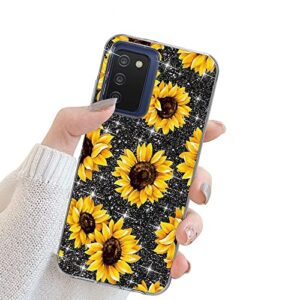 DDTKZC for Samsung A03s Case,Samsung A03s Phone Case, Tempered Glass Protector Lustre Pattern-Sparkle 3 in 1 Clear Shockproof Case for Samsung Galaxy A03s (Yellow Sunflower)