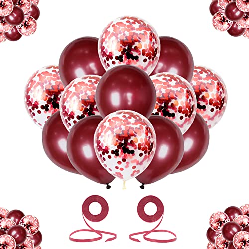 Gadeja 60pcs Burgundy Balloons Red Confetti Balloons Set For Birthday Party Decoration, 12inch Wine Red Balloons And Red Confetti Balloons Kit For Women Party Supplies, Wedding, Girl’s Party Decor