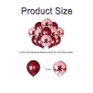 Gadeja 60pcs Burgundy Balloons Red Confetti Balloons Set For Birthday Party Decoration, 12inch Wine Red Balloons And Red Confetti Balloons Kit For Women Party Supplies, Wedding, Girl’s Party Decor