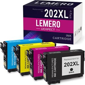 202xl lemerouexpect remanufactured ink cartridge replacement for epson 202xl ink cartridge t202xl 202 xl for workforce wf-2860 expression home xp-5100 printer black cyan magenta yellow,4p