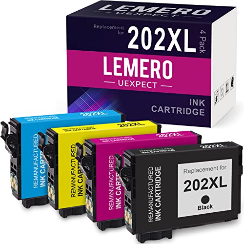 202XL LemeroUexpect Remanufactured Ink Cartridge Replacement for Epson 202XL Ink Cartridge T202XL 202 XL for Workforce WF-2860 Expression Home XP-5100 Printer Black Cyan Magenta Yellow,4P