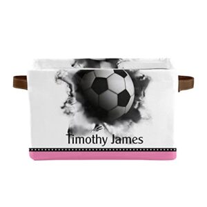 soccer sport art pink personalized storage bins baskets cubes organizer with handle for shelves closet nursery toy 2 packs
