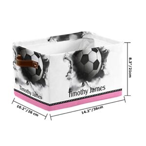 Soccer Sport Art Pink Personalized Storage Bins Baskets Cubes Organizer with Handle for Shelves Closet Nursery Toy 2 Packs