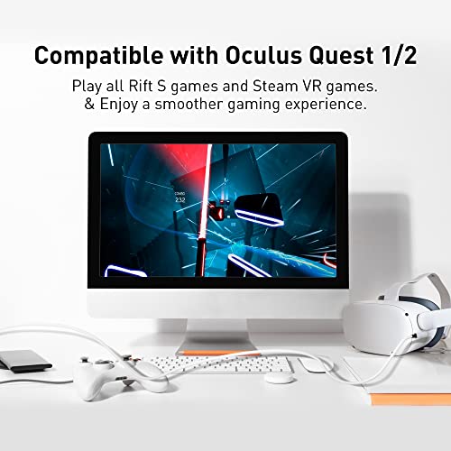 Hashvlty 2 in 1(USB A+C) Link Cable 16 FT Compatible with Oculus/Meta Quest 2/1 and PC/Steam VR, High Speed PC Data Transfer, Fast Charging USB 3.0 to USB C Cable for VR Headset and Gaming PC (16FT)