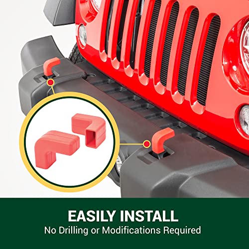 Quadratec Factory Bumper Tow Hook Covers, Set of 2, Red - Fits Jeep Wrangler JK, JL, Gladiator JT 2007-2023 Front Bumpers - Adds Cushioned Grip to Tow Strap Recovery - UV Resistant Silicone