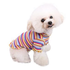 t'chaque cotton dog shirt rainbow striped cat tee shirts, breathable soft pet basic clothes for small medium dogs/cats, adorable puppy apparel cat jumpsuit for all season, pets clothing pullover, l