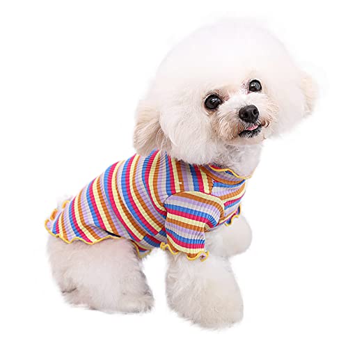 T'CHAQUE Cotton Dog Shirt Rainbow Striped Cat Tee Shirts, Breathable Soft Pet Basic Clothes for Small Medium Dogs/Cats, Adorable Puppy Apparel Cat Jumpsuit for All Season, Pets Clothing Pullover, L