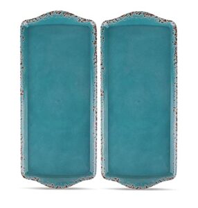 lok-osemile gourmet art crackle set of 2 melamine rectangular serving trays/platters aquamarine blue 15"