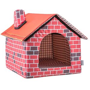 ushang pet indoor dog house for small & medium dog, red brick doggy indoor house dog bed with soft pillow, size m 21.5 x 18 x 17.5 inch